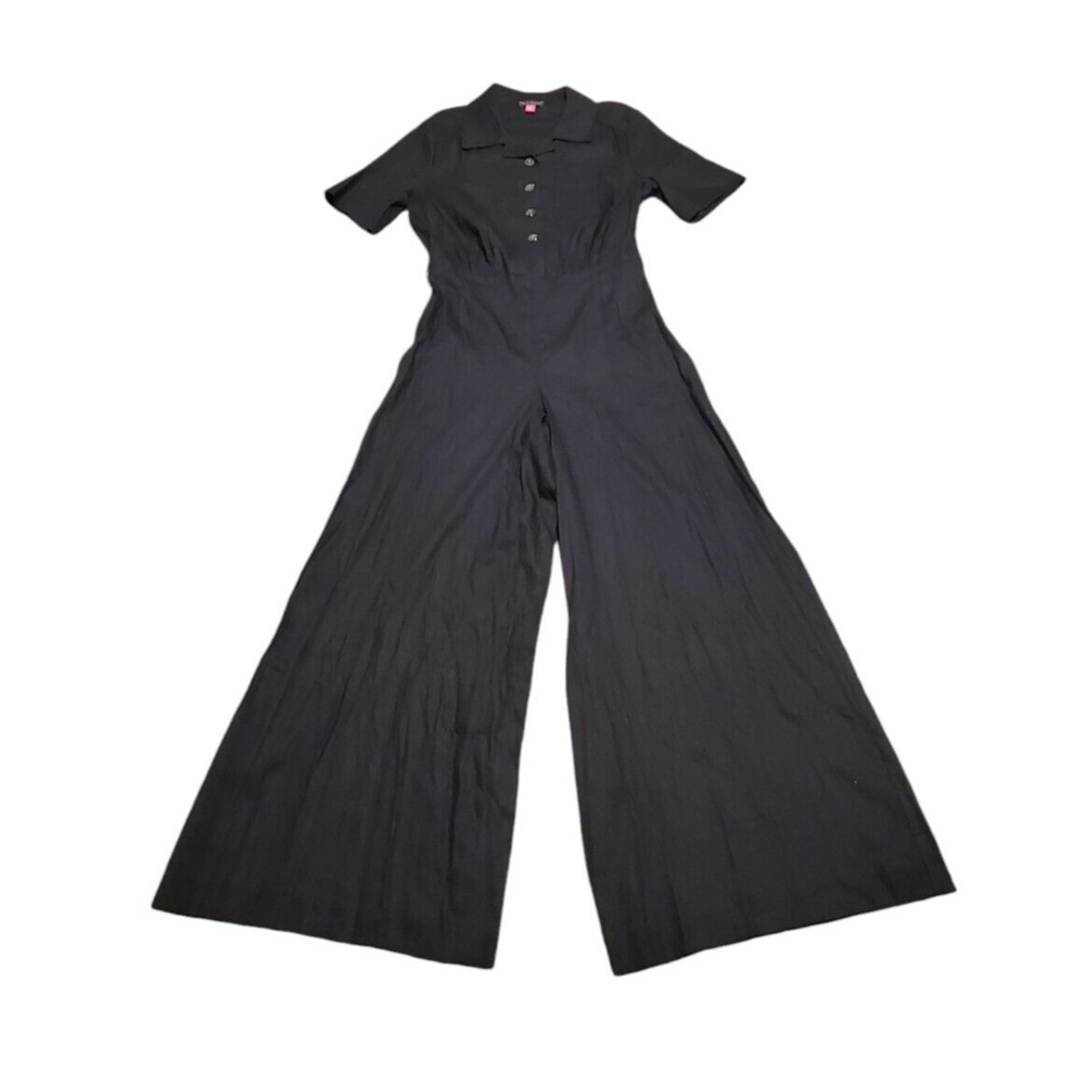 Vince Camuto Black Wide Leg Linen Jumpsuit Short Sleeve Party Work Women Size 4